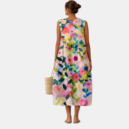 Vestido midi mujer algodón viscosa floral sin mangas verano
