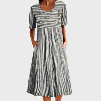 Vestido rayado mujer de algodón con botones – estilo verano casual ligero