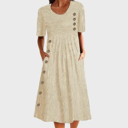 Vestido rayado mujer de algodón con botones – estilo verano casual ligero