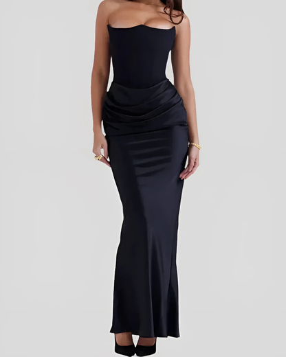 Alvara | Vestido maxi drapeado sin tirantes para mujer