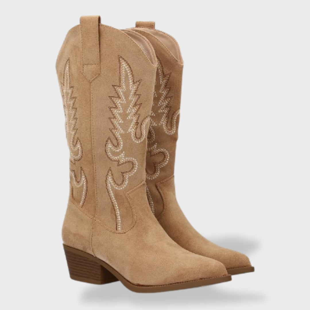 Botas Ortopédicas Cowboy Bordado Ante Mujer