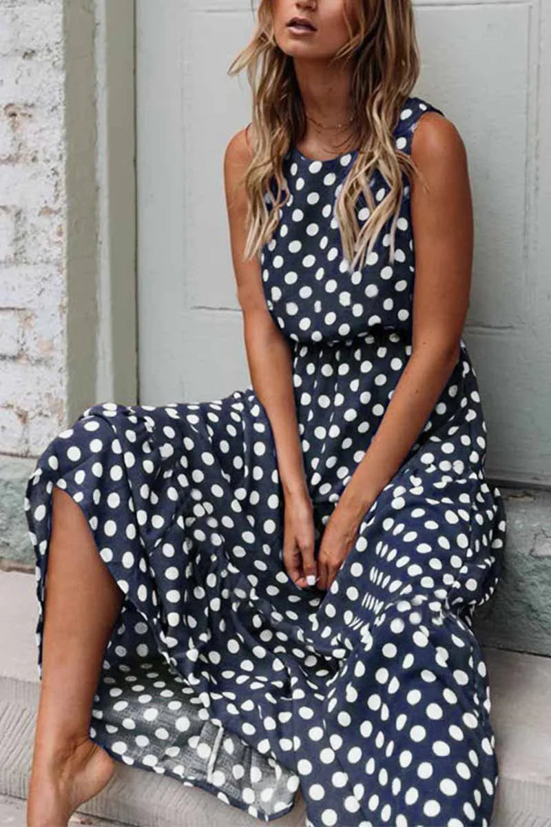 Hestia | Vestido maxi casual sin mangas con lunares