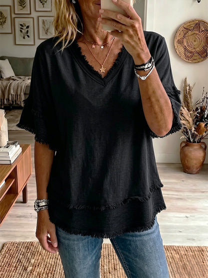 Top de Lino con Escote en V – Corte Casual Ligero de Verano