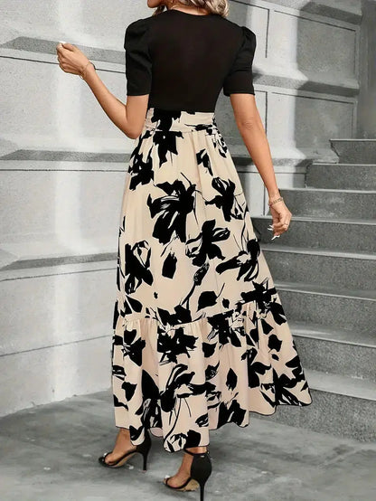 Blanca | Vestido maxi para mujer con mangas abullonadas y lazo