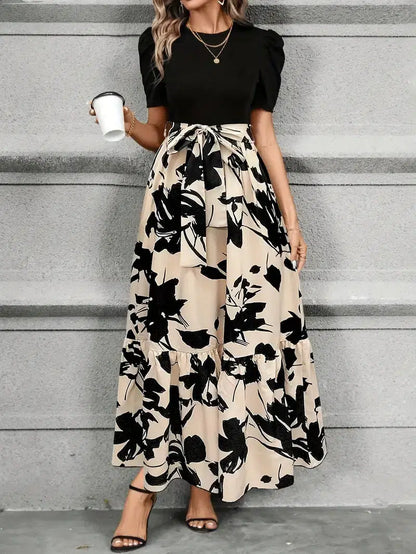 Blanca | Vestido maxi para mujer con mangas abullonadas y lazo