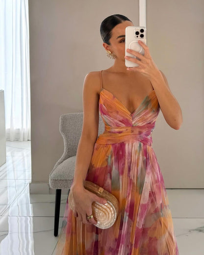 Vestido mujer maxi floral elegante – vestido fluido tirantes ligero