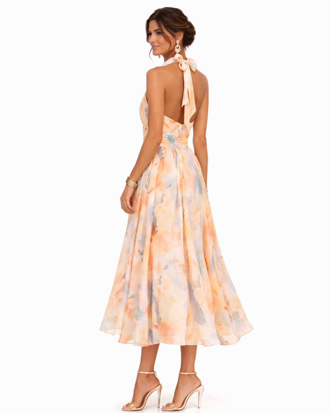 Aurora | Vestido con cuello halter y estampado en acuarela