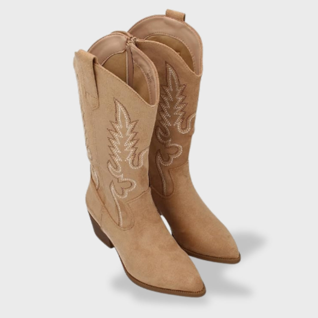 Botas Ortopédicas Cowboy Bordado Ante Mujer