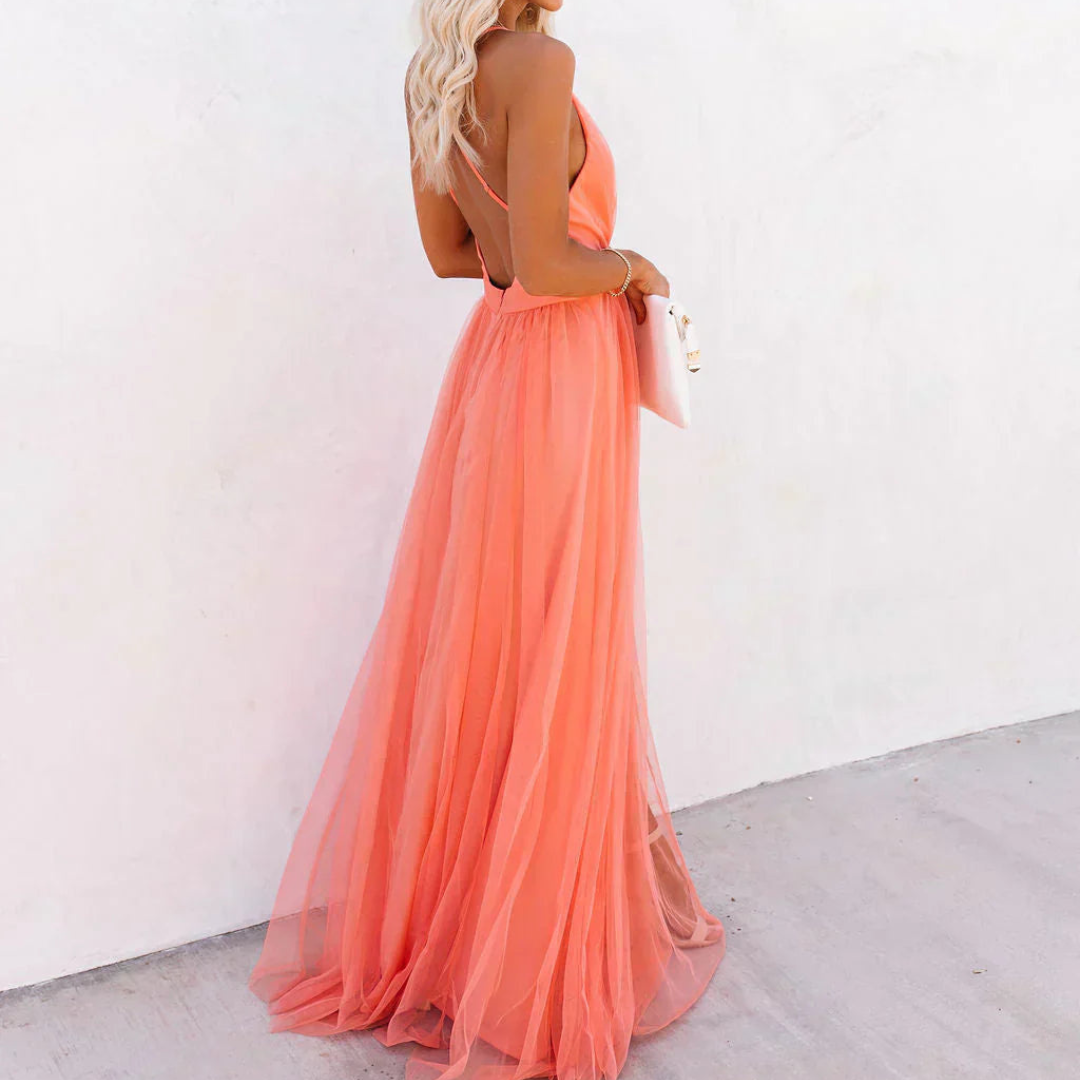 Vestido largo fluido mujer espalda descubierta – elegante verano