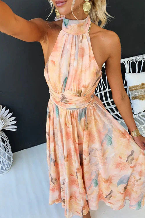 Tecla | Vestido maxi de verano para mujer con diseño halter y estampado floral