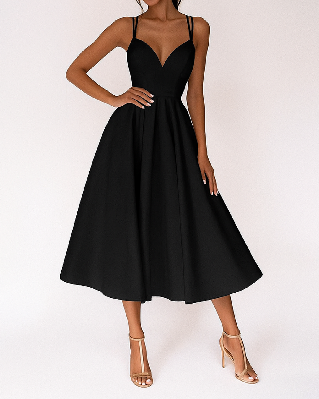 Valeska | Vestido midi de tirantes con escote profundo para mujer