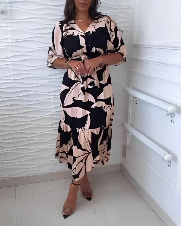 Vestido para mujer con escote en V, cintura ajustable y estampado abstracto
