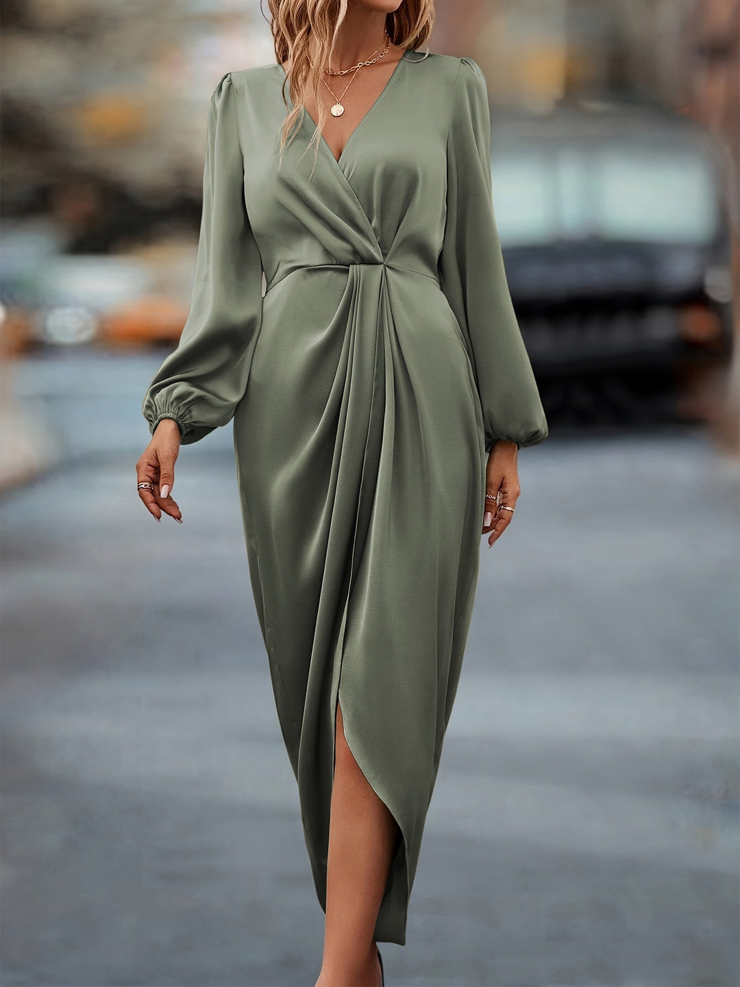 Arletia | Vestido Midi Cruzado para Mujer con Mangas Largas