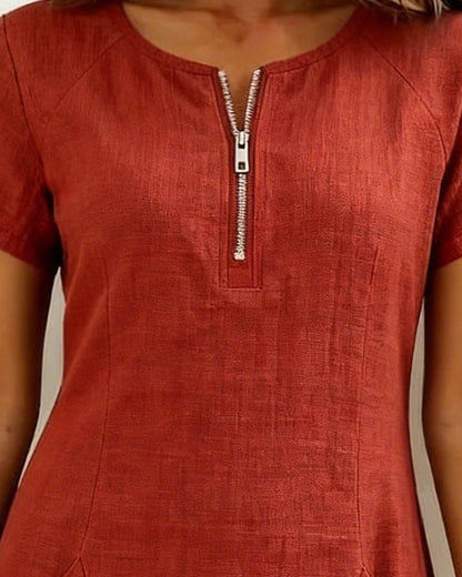 Vestido corto mujer con bolsillos y cuello con cremallera
