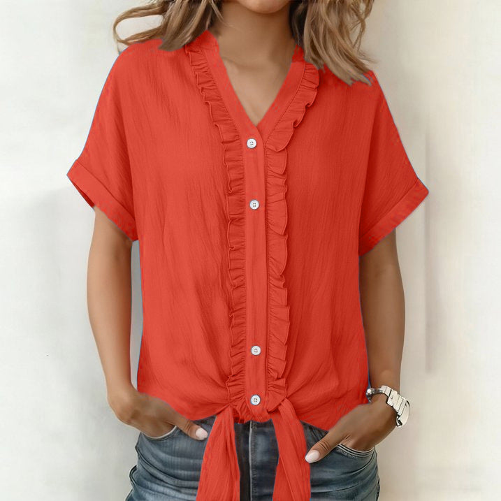 Blusa de Algodón con Cuello en V – Corte Casual Elegante de Verano