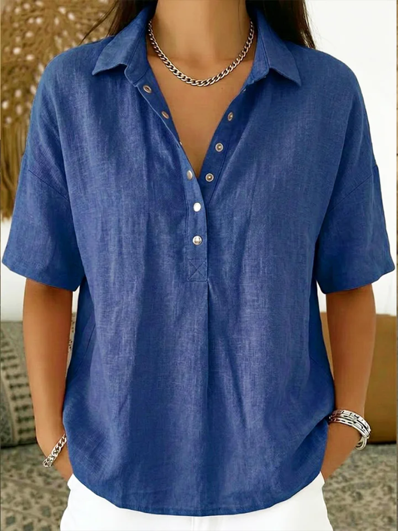 Blusa mujer algodón con botones – camisa manga corta casual cómoda