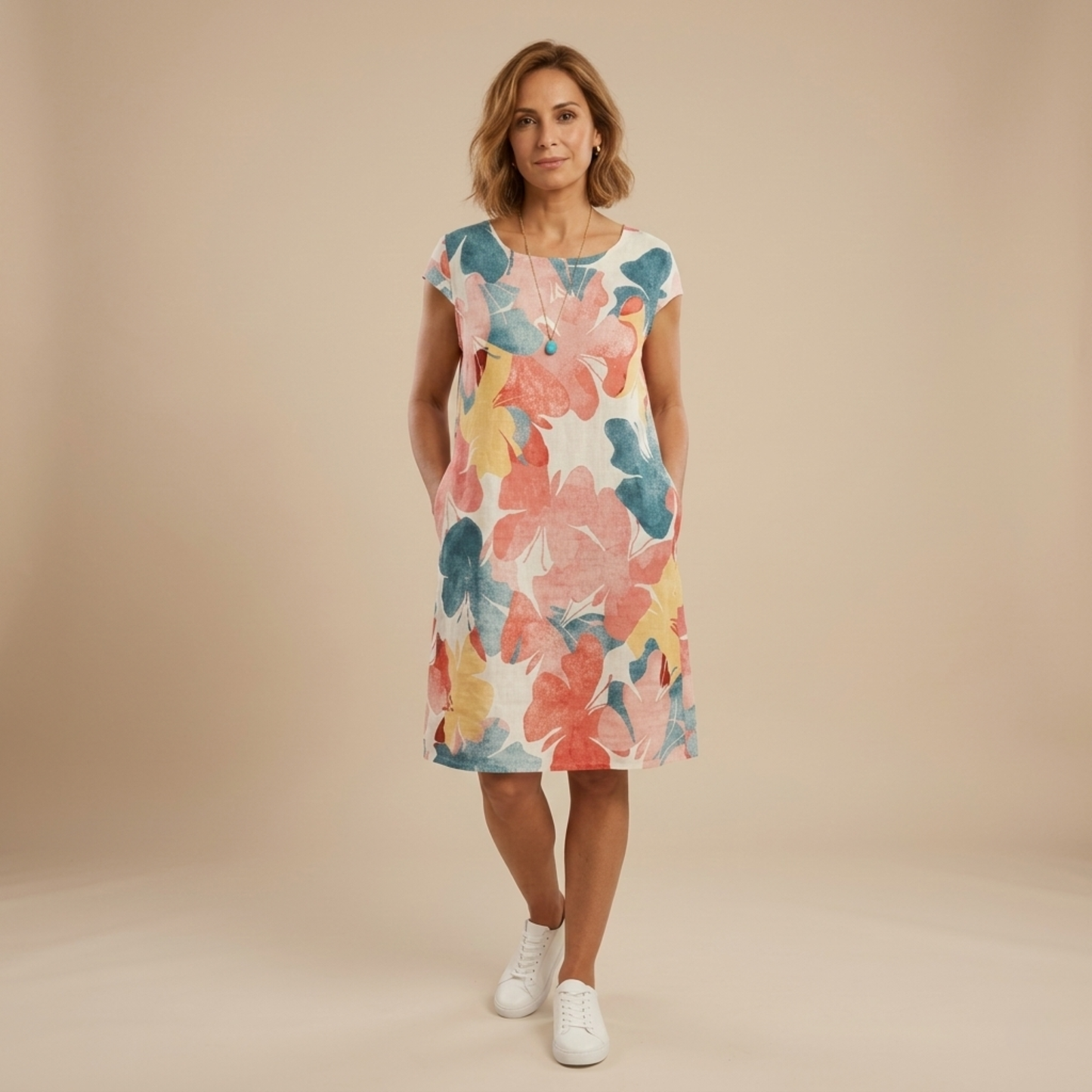 Túnica floral mujer manga corta con bolsillos – estilo casual cómodo verano