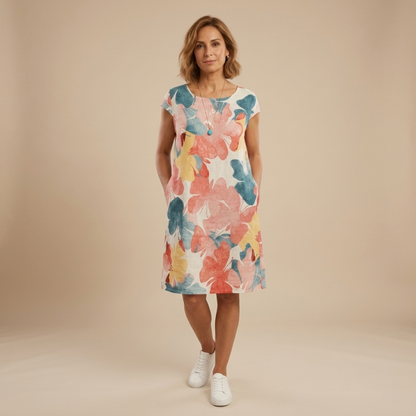 Túnica floral mujer manga corta con bolsillos – estilo casual cómodo verano