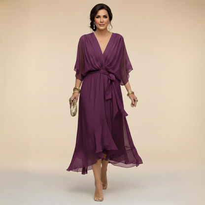 Vestido chiffon mujer escote V fluido – elegante y ligero