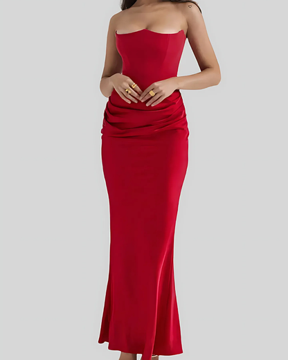 Alvara | Vestido maxi drapeado sin tirantes para mujer