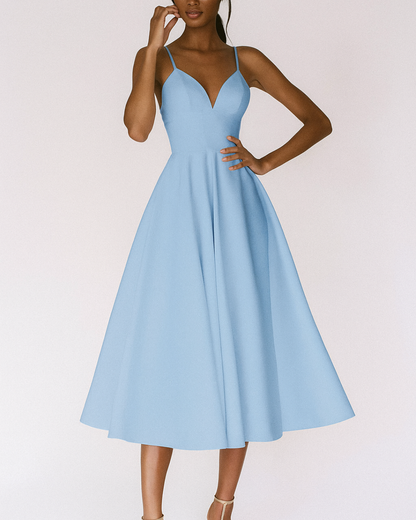 Valeska | Vestido midi de tirantes con escote profundo para mujer