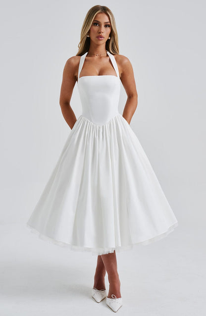 Lúa | Vestido midi halter para mujer para eventos