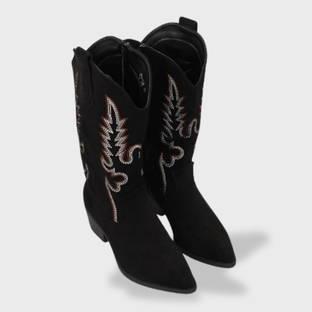 Botas Ortopédicas Cowboy Bordado Ante Mujer