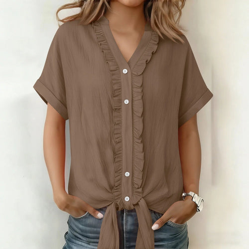 Blusa de Algodón con Cuello en V – Corte Casual Elegante de Verano