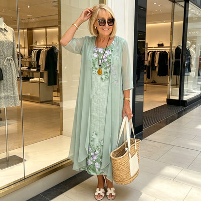 Conjunto dos piezas mujer vestido midi floral kimono voile elegante verano