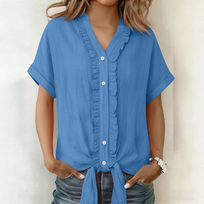 Blusa de Algodón con Cuello en V – Corte Casual Elegante de Verano