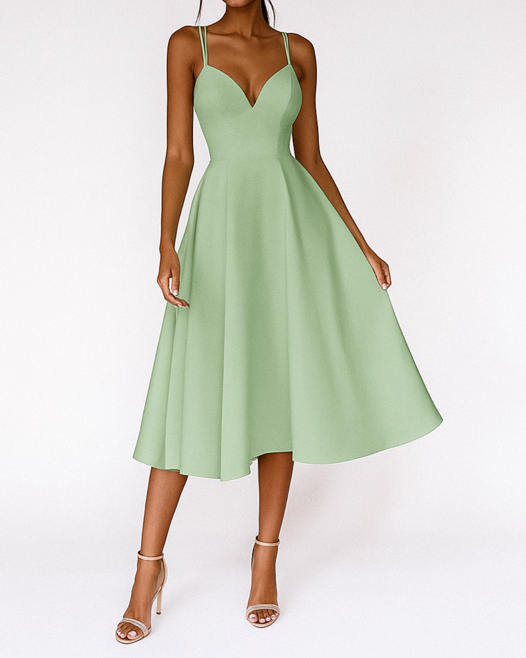 Valeska | Vestido midi de tirantes con escote profundo para mujer
