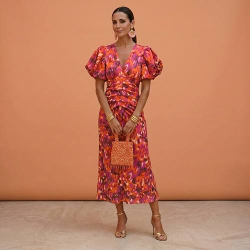 Vestido primavera mujer escote V con mangas abullonadas – estilo elegante femenino