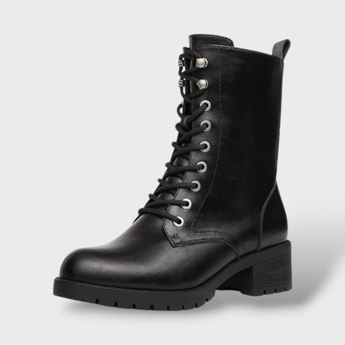 Botas de Combate con Cremallera y Tacón Bajo