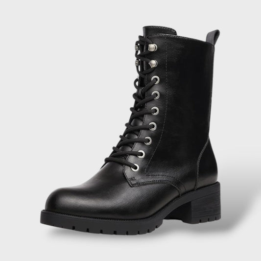 Botas de Combate con Cremallera y Tacón Bajo