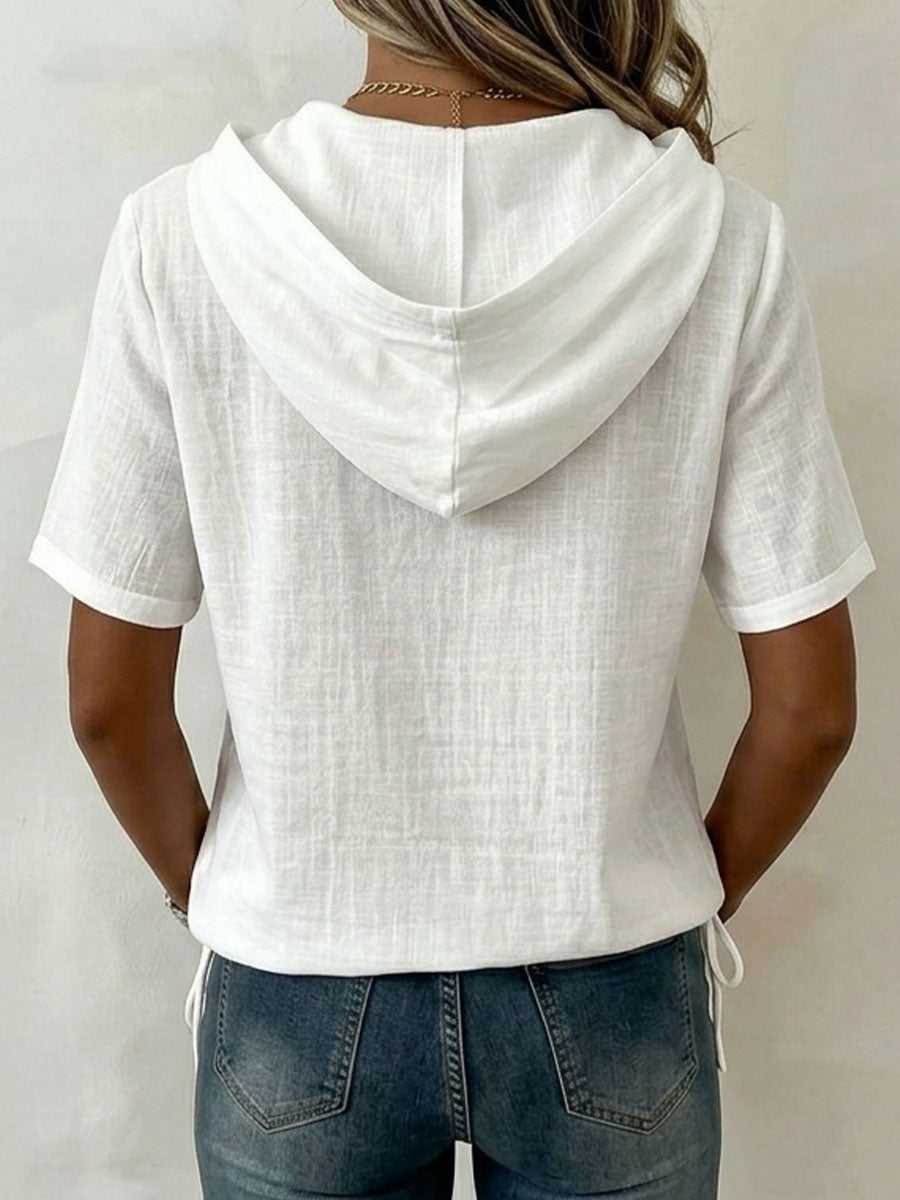 Top mujer con capucha botones manga corta – casual cómodo verano