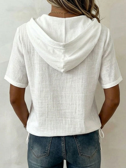 Top mujer con capucha botones manga corta – casual cómodo verano