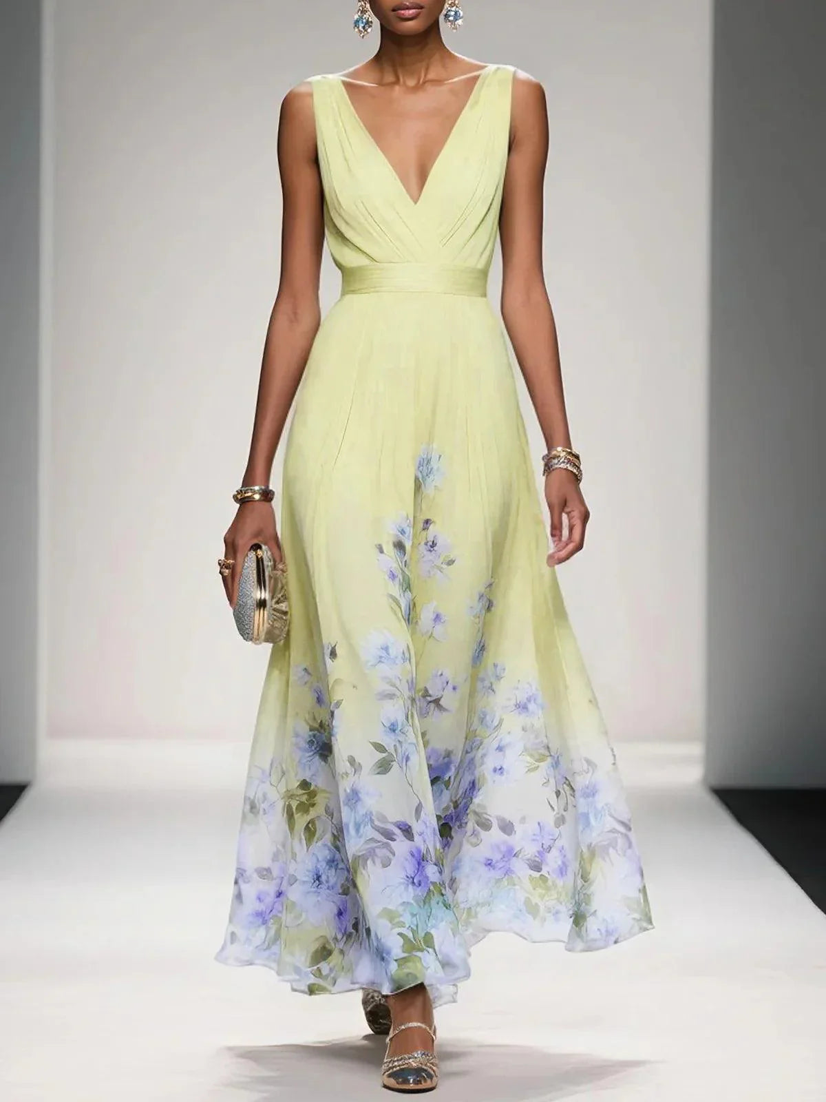 Umara | Vestido maxi de verano en chiffon con estampado floral