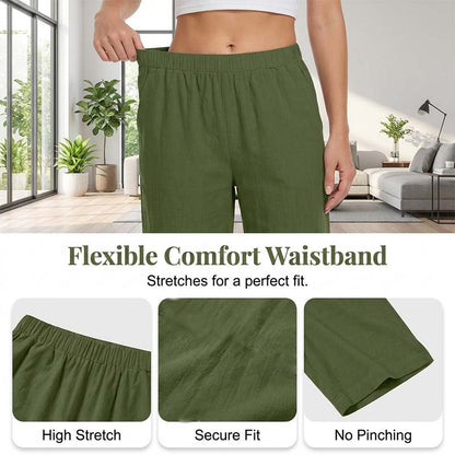 Conjunto de mujer de lino transpirable con blusa de cuello en V y pantalón corto