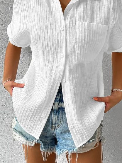 Camisa mujer blanca abotonada casual – ligera y cómoda verano