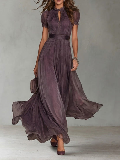 Vestido Largo de Gasa Mujer – Corte Elegante con Encaje