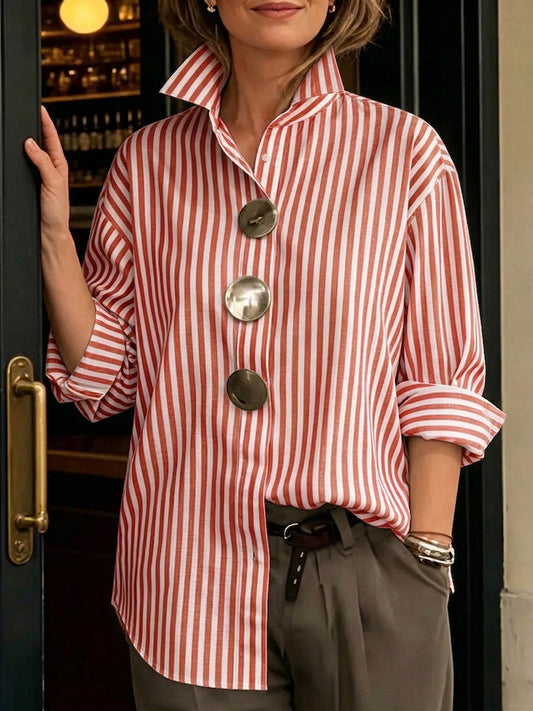 Camisa mujer rayas algodón botones metal – elegante casual