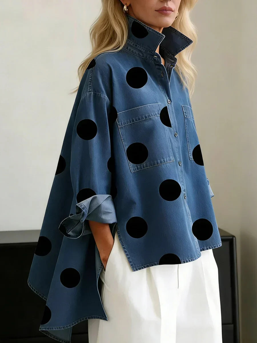 Top mujer lunares oversize elegante – blusa moderna casual