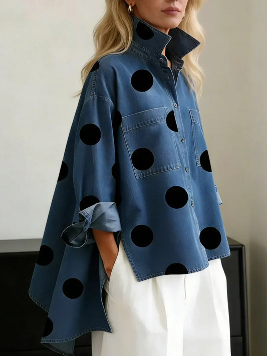 Top mujer lunares oversize elegante – blusa moderna casual