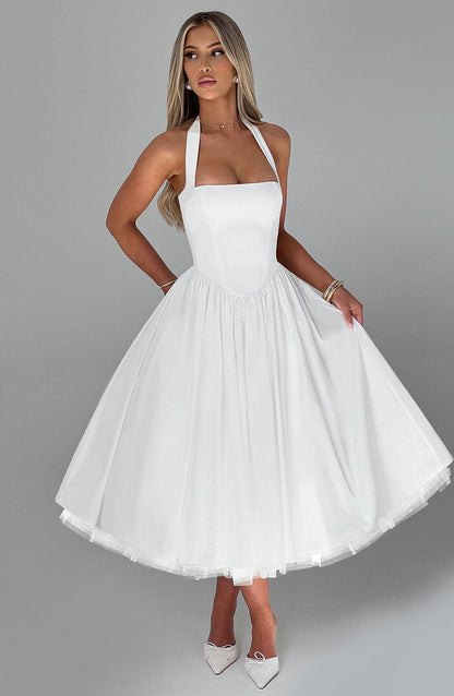 Lúa | Vestido midi halter para mujer para eventos