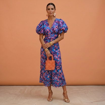 Vestido primavera mujer escote V con mangas abullonadas – estilo elegante femenino