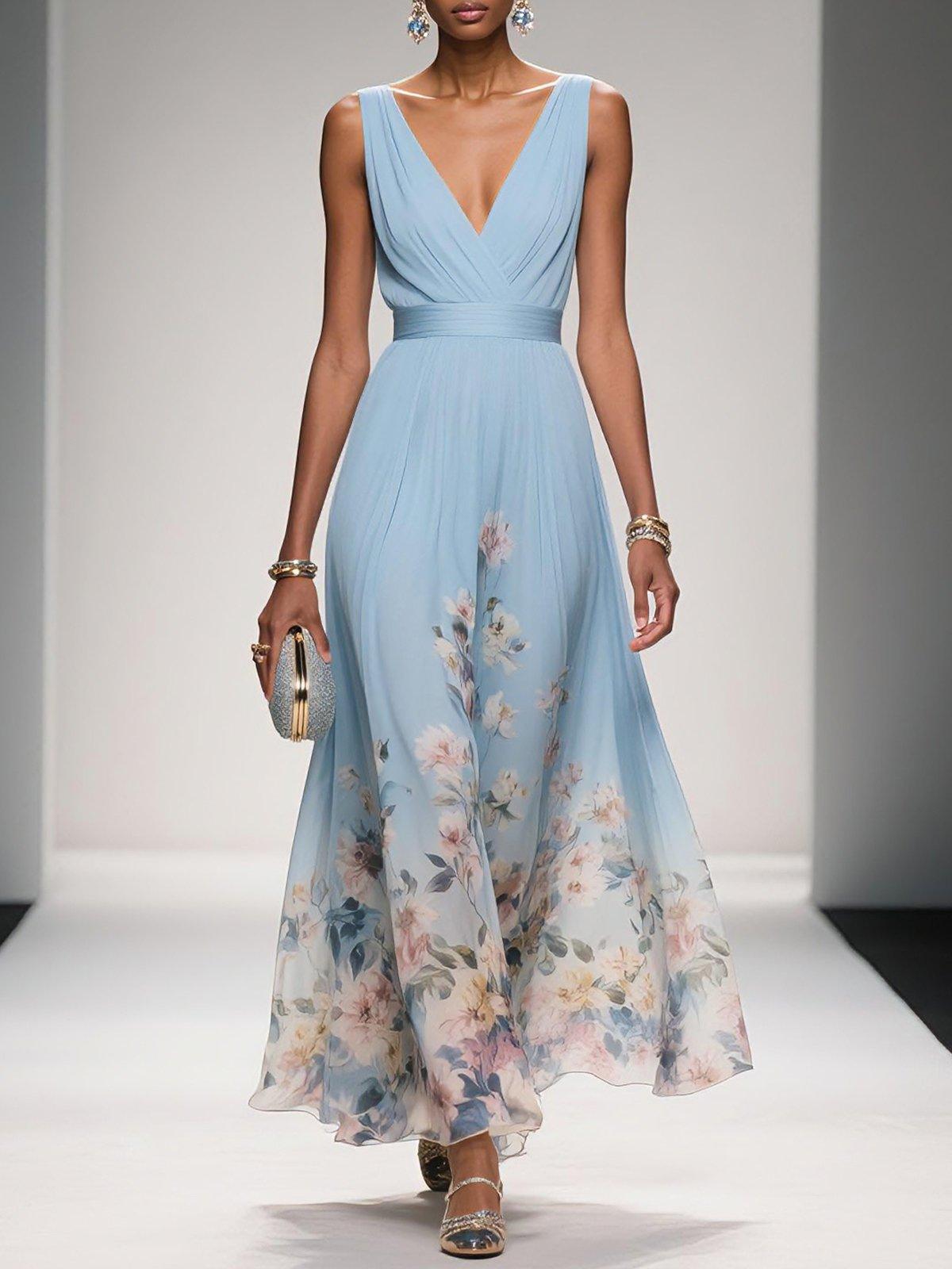 Umara | Vestido maxi de verano en chiffon con estampado floral