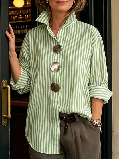 Camisa mujer rayas algodón botones metal – elegante casual