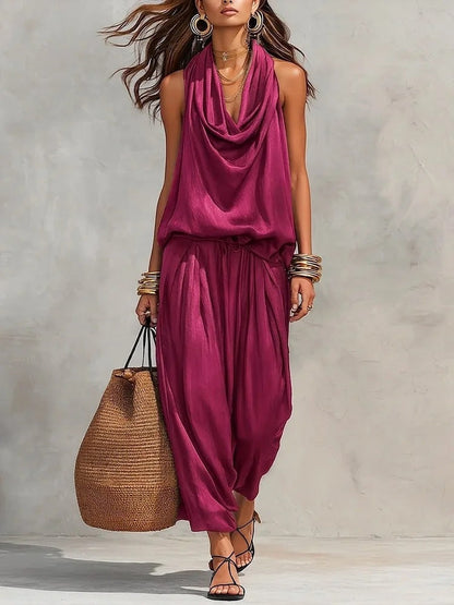 Conjunto Mujer Dos Piezas Fluido Elegante – Pantalón Amplio y Top Drapeado