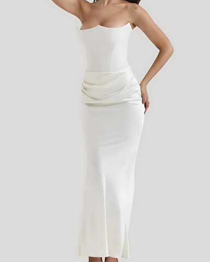 Alvara | Vestido maxi drapeado sin tirantes para mujer