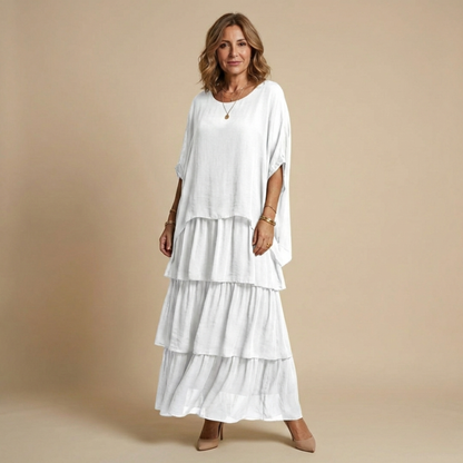Vestido Largo Mujer Corte Amplio Elegante – Diseño Fluido en Capas y Manga Suelta
